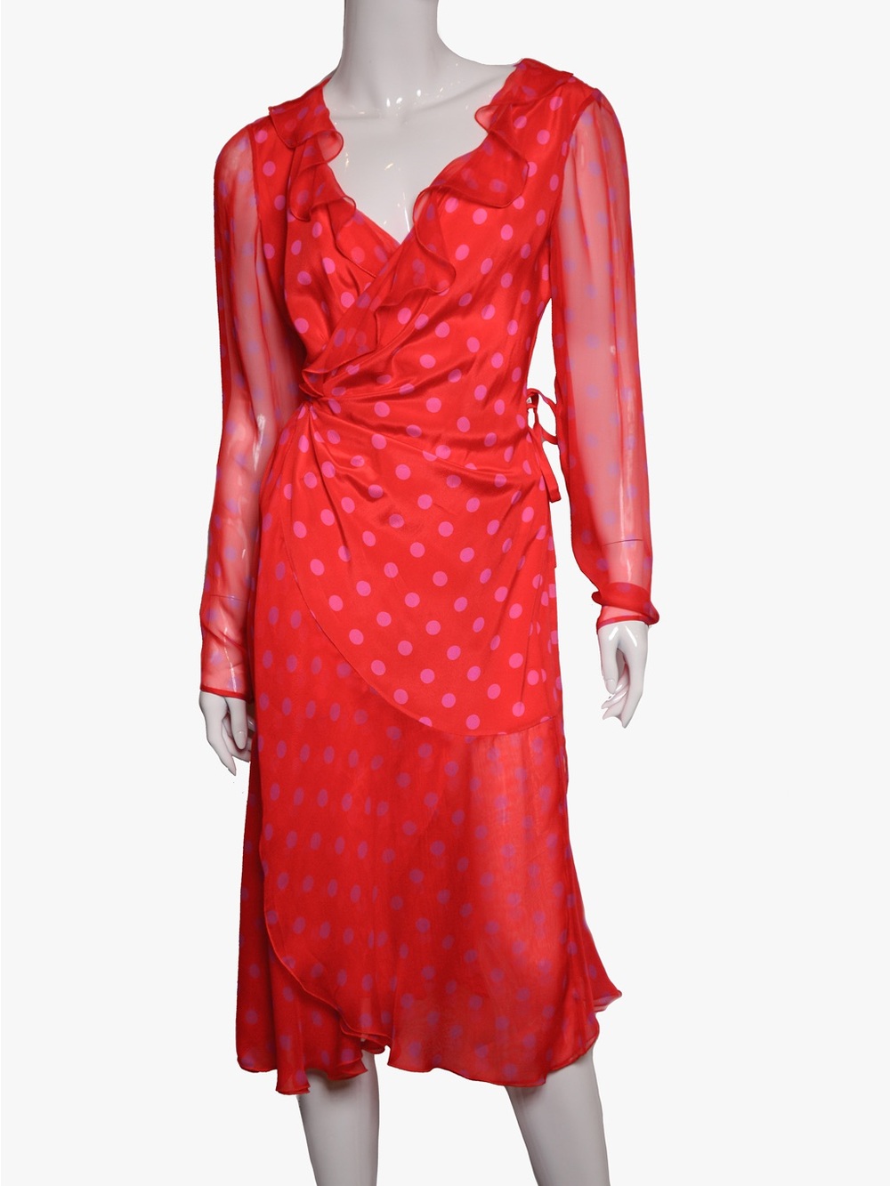 Emanuel Ungaro Vintage Red and Pink Polka Dot Silk Dress